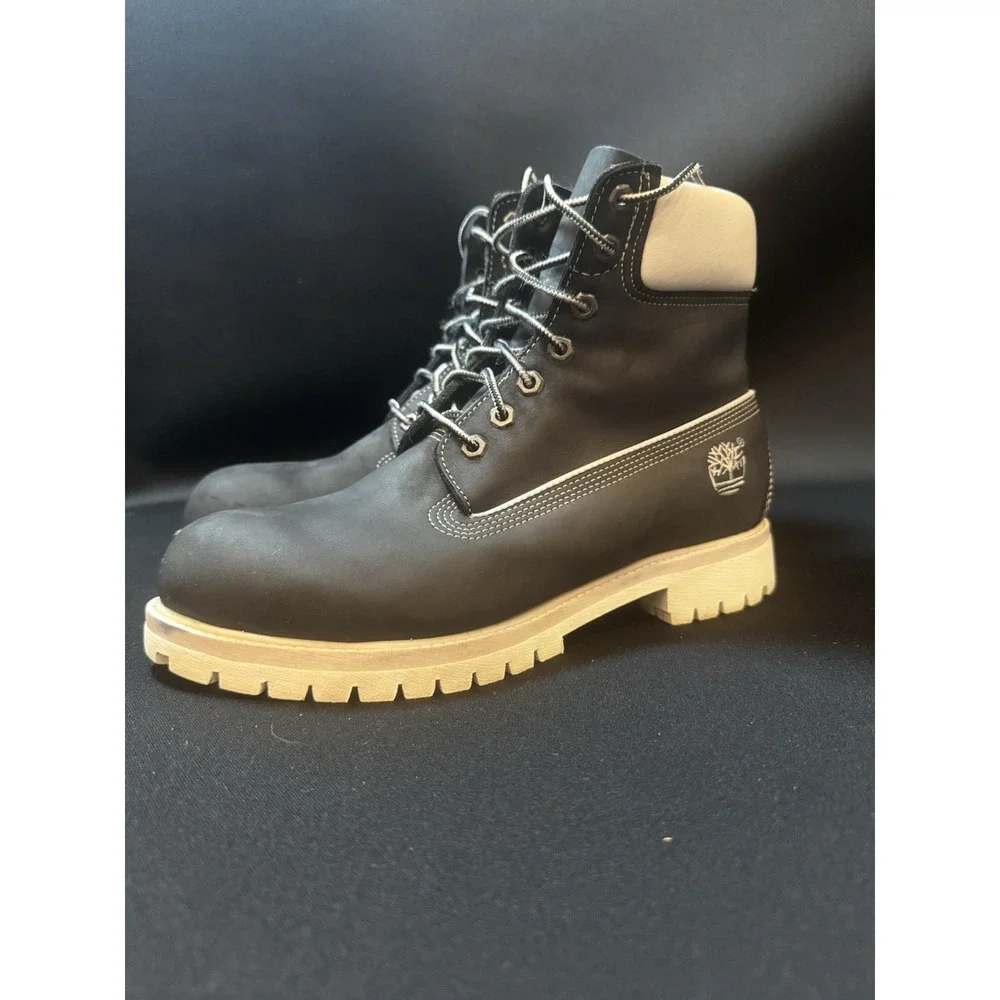 Timberland 6 Inch Premium Waterproof Boots Black White Mens 9.5 USA 28025